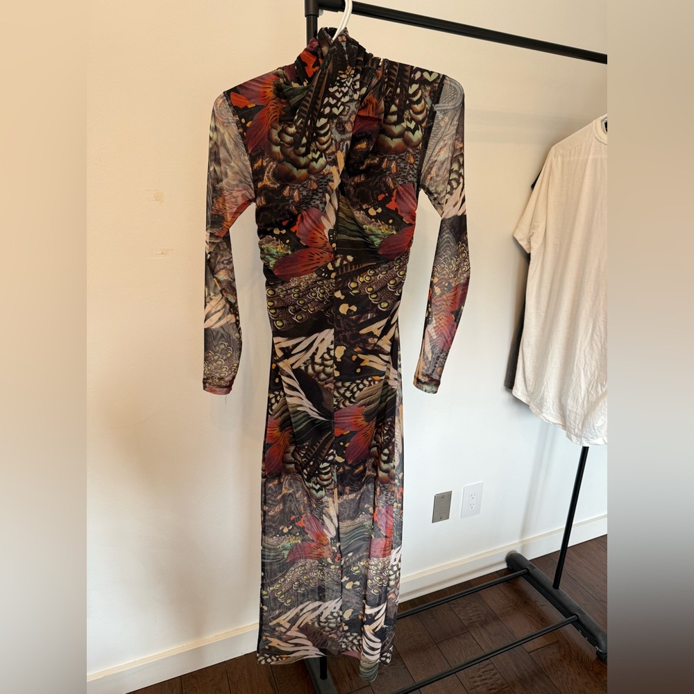 All Saints Multicolor Mesh Artistic Long Sleeve Maxi Dress